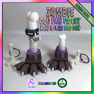 zombie dog paw fidget bolt & flexi - sassiecat3d collab commercial version collar toy stim anxiety sassiecat bucklenshackle 3d print model - Mito3D