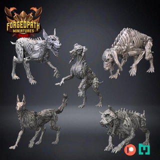 zombie dogs - undead dog tabletop vampire 32mm scale bats monster creature ghoul evil claw feral resin 3d print model - Mito3D