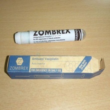 Zombrex Impfstoff auto injector Arbeiten Achtung gefährlich tot steigend Spiel Injektion Injektor Stütze Spritze Zombie Requisiten 3d print model - Mito3D
