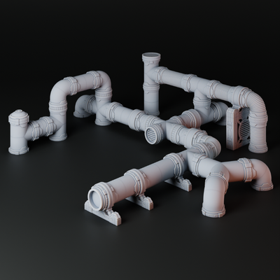 zone arctanus industriell rohre spiel sci fi cyberpunk terrain landschaft modular scharmützel schüttgüter pipelines rohr linien 3d print model - Mito3D