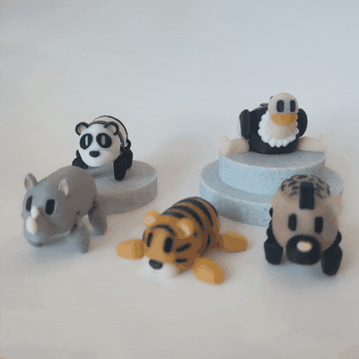 hayvanat bahçesi hayvanlar vol 2 mini mafsallı oyuncaklar anahtarlık oyun kaplan sırtlan devekuşu panda gergedan hediye esnek renkli bambu laboratuar anahtar zincir oyuncak hayvan 3d print model - Mito3D