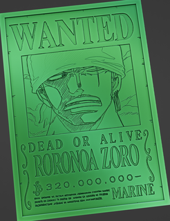 zoro wanted poster - one piece anime luffy card manga 3d print model - Mito3D