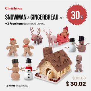 christmas set - snowman & gingerbread 2023 3d print model - Mito3D