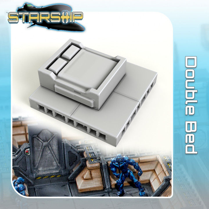 double bed tabletop sci-fi star terrain miniature scifi wars starship landing 28mm hangar openlock traveller danger starfinder traveler 3D print model - Mito3D