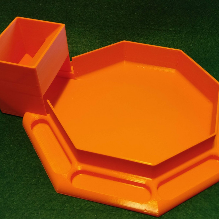 octagonal dice tray built-in tower game boardgame 3D print model - Mito3D