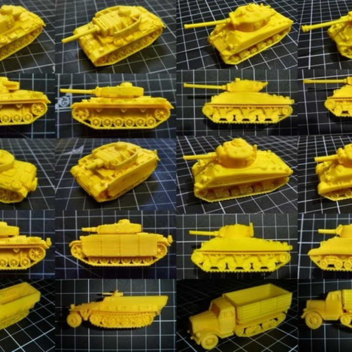 1 100 tanks pack tabletop wargaming wwii 1100 scale model tank wargame 3D print model - Mito3D