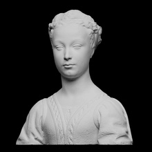 retrato joven mujer escanear busto hembra caliza yeso princesa Urbino young woman andrea dell'acquilla 3d print model - Mito3D