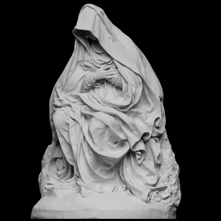 sentado virgem Maria mater doloroso Varredura escultura morte tecido luto lamentação artec cc0 openglam eva smk open dolorosa 3D print model - Mito3D