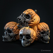 evil pumpkin skulls creature decoration fantasy halloween horror mini scary sla dlp pumpkins 3d print model - Mito3D