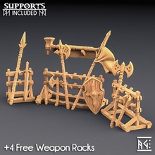 weapons loot & racks fighters guild set tabletop axe decoration dragons dungeons miniatures prop shield spear sword rack miniature wargame dnd flail pathfinder standalone artisan 3d print model - Mito3D