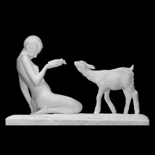genç kız keçi taramak kadın heykel halka açık çocuk grup marcel courbier 3d print model - Mito3D