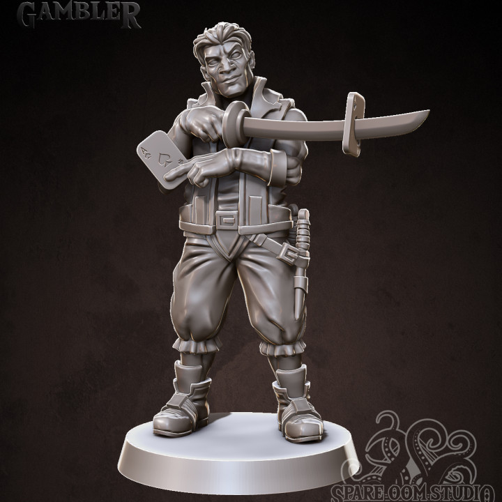 gambler 32mm hero miniature store mini boardgame tabletop talisman rogue 28mm dnd 3D print model - Mito3D