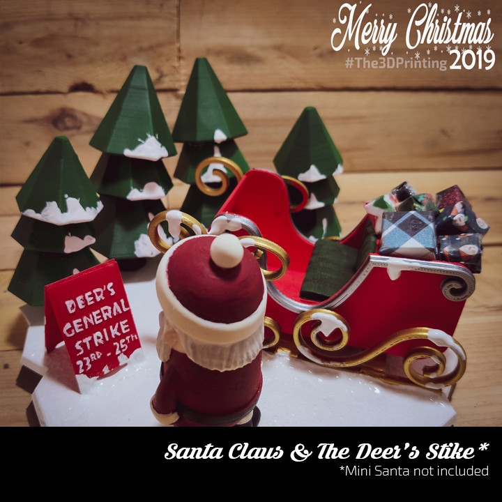 Papa Noel claus ciervo Huelga jardín Navidad mini diorama trineo wekster gordito 3D print model - Mito3D