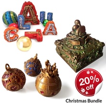 christmas bundle pack - santa claus + ornaments box & garden lights decor holiday lettering christmasbox 3d print model - Mito3D