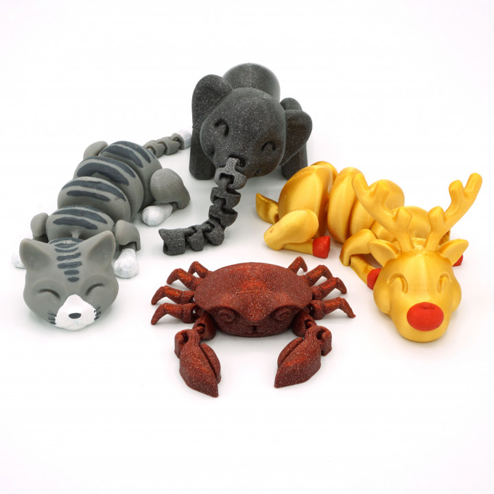 articulé paquet 2 jouets Jeux Noël animal chat mignonne cerf renne jouet souple l'éléphant flexi Crabe adorable Krabby flexiphant paresseux 3D print model - Mito3D