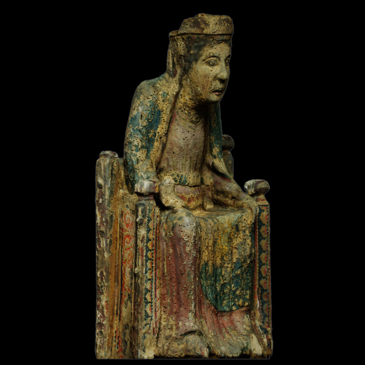 romanesque enthroned madonna scan christian christianity mother roman statue wood mary catholic virgin catholicism woodensculpture virginmother motherofgod 3D print model - Mito3D