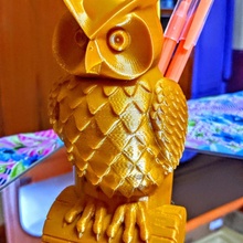 owl pen holder gold pencil stand 3d print model - Mito3D
