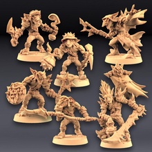 sparksoot goblins - 4 modular + 2 heroes tabletop goblin hero miniatures miniature monsters minis clan patreon dnd pathfinder necromancer tribe units artisan guild 3d print model - Mito3D