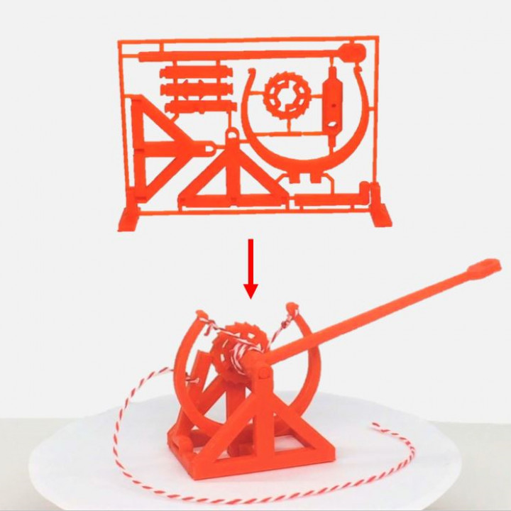 3d-printable davinci catapult gift card christmas mechanics gears mechanical spring toy birthday completely printable model kit gift-card presesnt 3D print model - Mito3D
