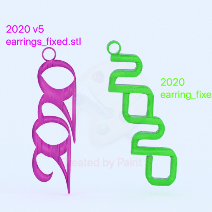 2020 earring set files jewellery pendant earrings newyear holidays pendants 2019 idealab happy-newyear 2020-earring 3D print model - Mito3D