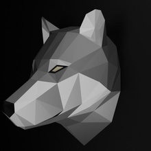 low poly grau Wolf Kopf Kunst Lowpoly Tier 3d print model - Mito3D