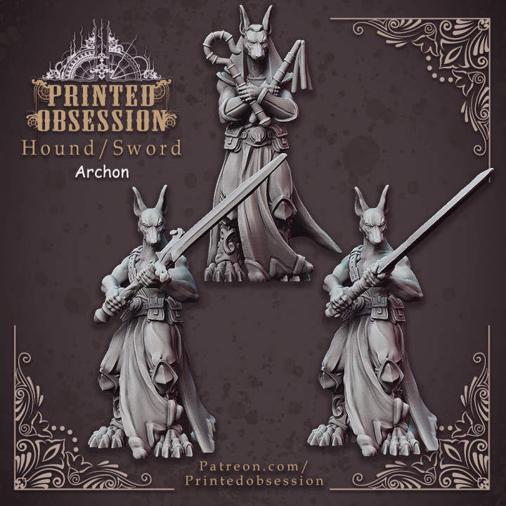 hound archon - heaven hath fury 32mm scale dnd pre-supported store dog dragons hell kickstarter sword dungeon 3D print model - Mito3D