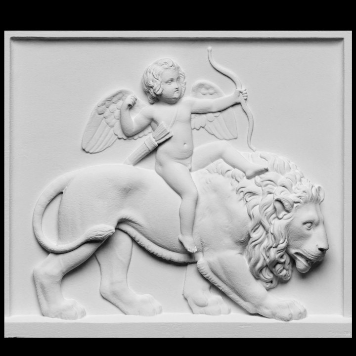 cupid riding lion scan sculpture child marble nude relief ride neoclassical high-relief thorvaldsen artec openglam artec-eva 3D print model - Mito3D