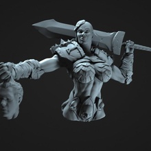 bárbaro guerrero busto mesa fantasía hembra espada 3d print model - Mito3D