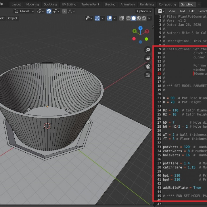 custom plant pot generator blender script planter 3D print model - Mito3D