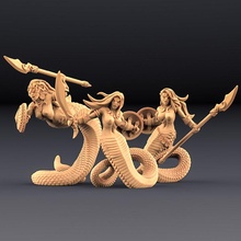 femme serpent gardes 3 unités amazones kickstarter table dragons donjons mini miniatures reptile miniature minis jeu guerre amazone Dames dnd yuan ttrpg 3d print model - Mito3D