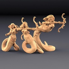 Schlangenfrau Bogenschützen 3 Einheiten Amazonas Kickstarter Tischplatte Bogenschütze Drachen Dungeons weiblich Mini Miniaturen Reptil Frau Miniatur Schlange Minis Damen dnd Yuan yuan ti 3d print model - Mito3D