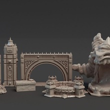 daemonic kingdom terrain set tabletop fantasy miniatures tower wall fountain forge cave titan altar 3d print model - Mito3D