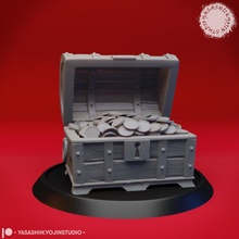 open treasure chest - tabletop miniature coin gaming gold mini rpg 28mm dnd loot pathfinder 3d print model - Mito3D