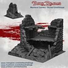 medieval scenery - ruined watchtower tabletop building terrain tower castle d&d ruins 3d print model - Mito3D