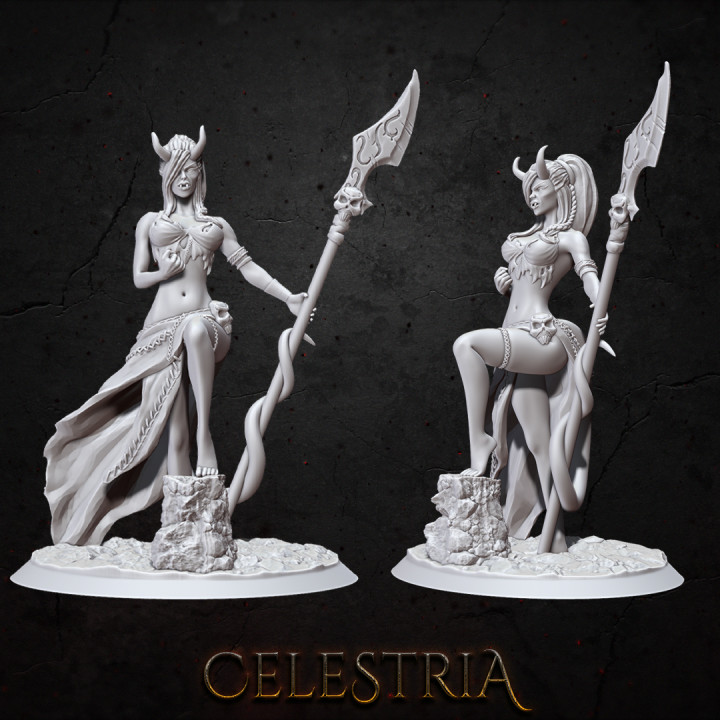 celestria - standard license tabletop demon female gothic woman tail pinup dnd pathfinder demoness 3D print model - Mito3D