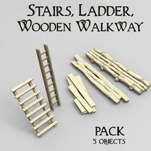 merdivenler merdiven ahşap geçit masaüstü arazi Warhammer Odun Necromunda köprü manzara sahne savaş narası nokta tahta seti 3d print model - Mito3D