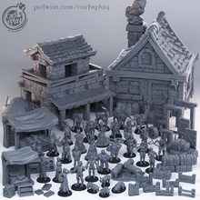 townsfolk pre-supported bundle tabletop city farm girl rpg priest noble pack town houses farmer cast horses stable pigs castnplay hay 3d print model - Mito3D