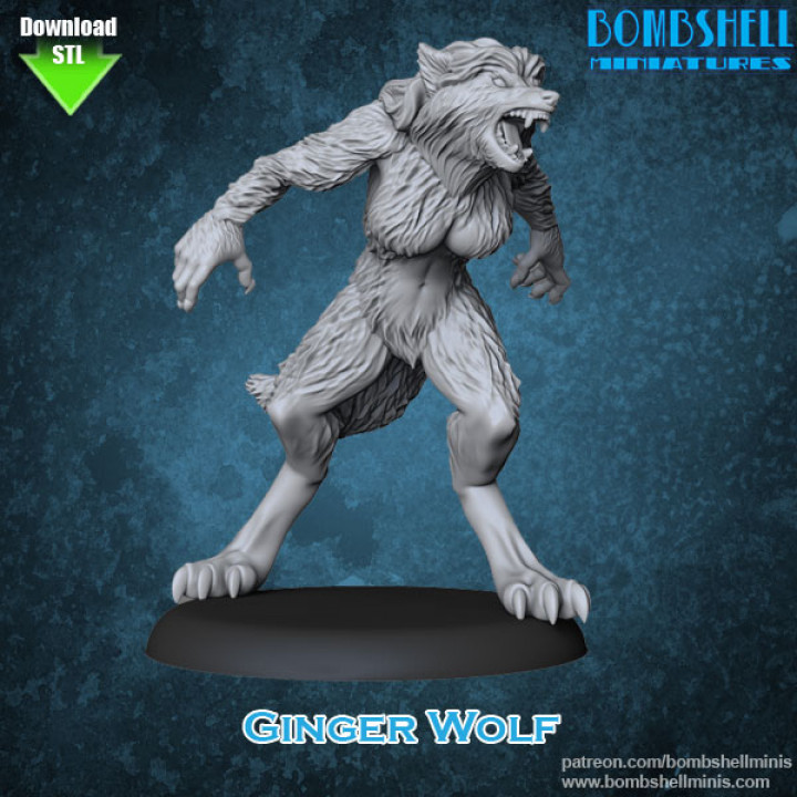 jengibre lobo mesa clásico hembra monstruo hombre bebé licántropo loba 3D print model - Mito3D