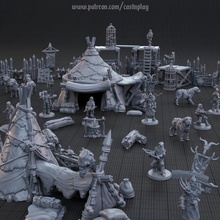 bandits pre-supported bundle tabletop epic rpg band dogs bandit encounter dnd cast rangers camp encounters castnplay prisioner barricades tents bedrolls 3d print model - Mito3D
