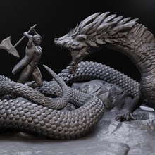 linnorm huntsman tabletop dragon fight toy warhammer miniature diorama dnd pathfinder linnorn 3d print model - Mito3D