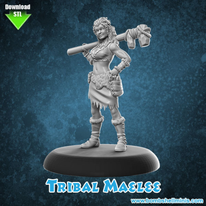 tribal maelee fantasy female engineer caveman prehistoric mechanic babe cavewoman 3D print model - Mito3D