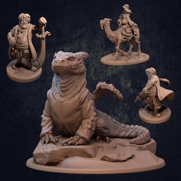 désert fouisseur trappeur pack table patron dragon dragons donjons épique héros mini monstre sable miniature chameau trappeurs dnd arabe ttrpg loge 3D print model - Mito3D