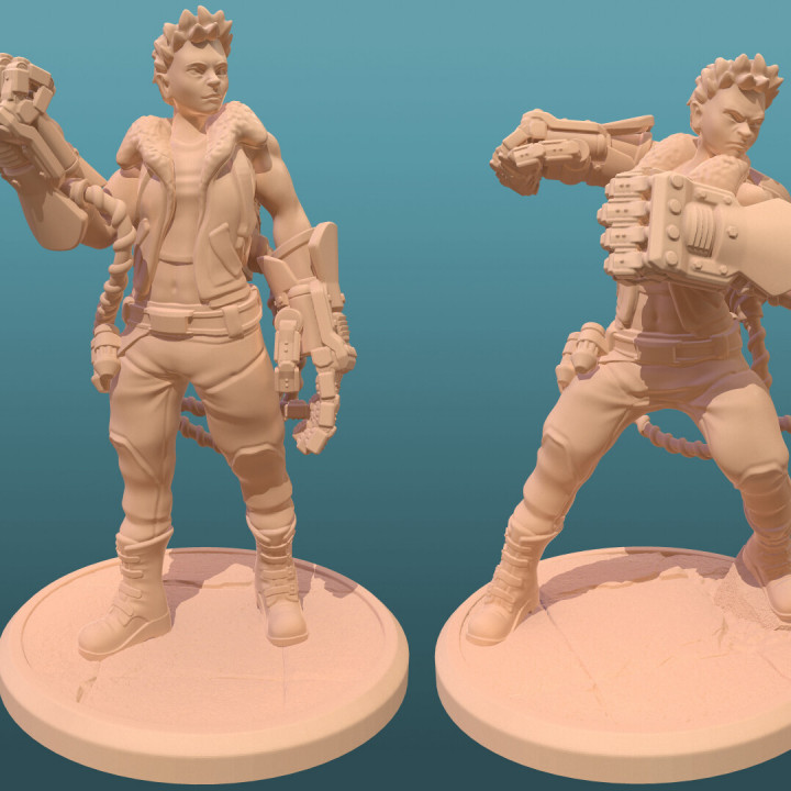 sci-fi brawler tabletop female girl woman character scifi cyberpunk 28mm melee dieselpunk sci fi 3D print model - Mito3D
