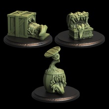 mimics pack tabletop stl creature models monster miniature barrel creatures 28mm 32mm mimic scaling 3d print model - Mito3D