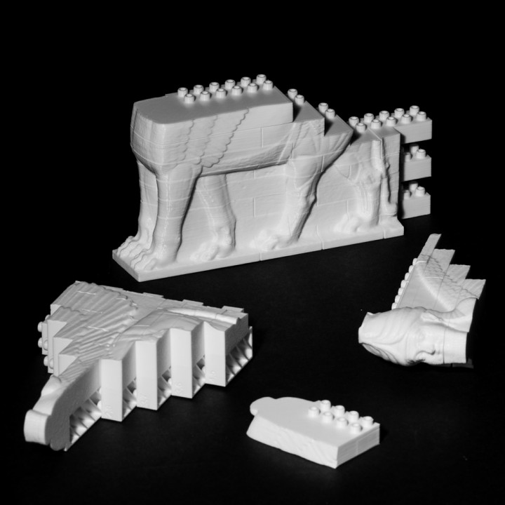 montini assyrian winged bull wall set lego compatible art mythology sculpture mesopotamia sphynx relief block brick lamassu carved sumerian diety bouwstenen briques 3D print model - Mito3D