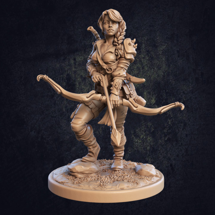 violet elfe ranger table dragon dragons donjons femelle fille héros mini rpg personnage miniature trappeurs arc dnd éclaireur ttrpg loge 3D print model - Mito3D