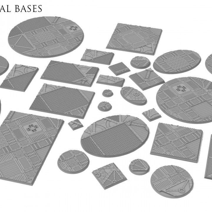sci-fi industrial bases sizes shapes free oval square wargaming steampunk tabletop wargame textured rectangular 32mm 25mm 64mm grimdark 3D print model - Mito3D