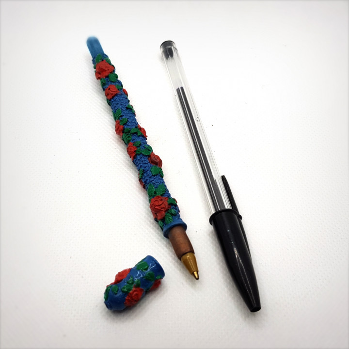 romantic pen stylo roses & garden pencil 3D print model - Mito3D