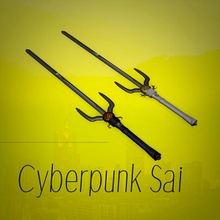 cyberpunk sai decorazione giapponese puntello spada arma creativo cosplay larp bastone pugnali cyber 2077 3d print model - Mito3D