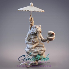 yamanabi hikiga sage pre-supported tabletop creature monkey monster wizard miniature mage frog umbrella toad presupported 3d print model - Mito3D